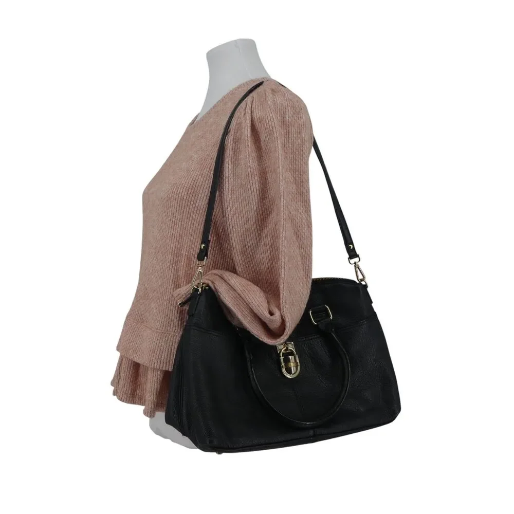 Calvin Klein Black Leather Gold‎ Lock Satchel Shoulder Bag Purse